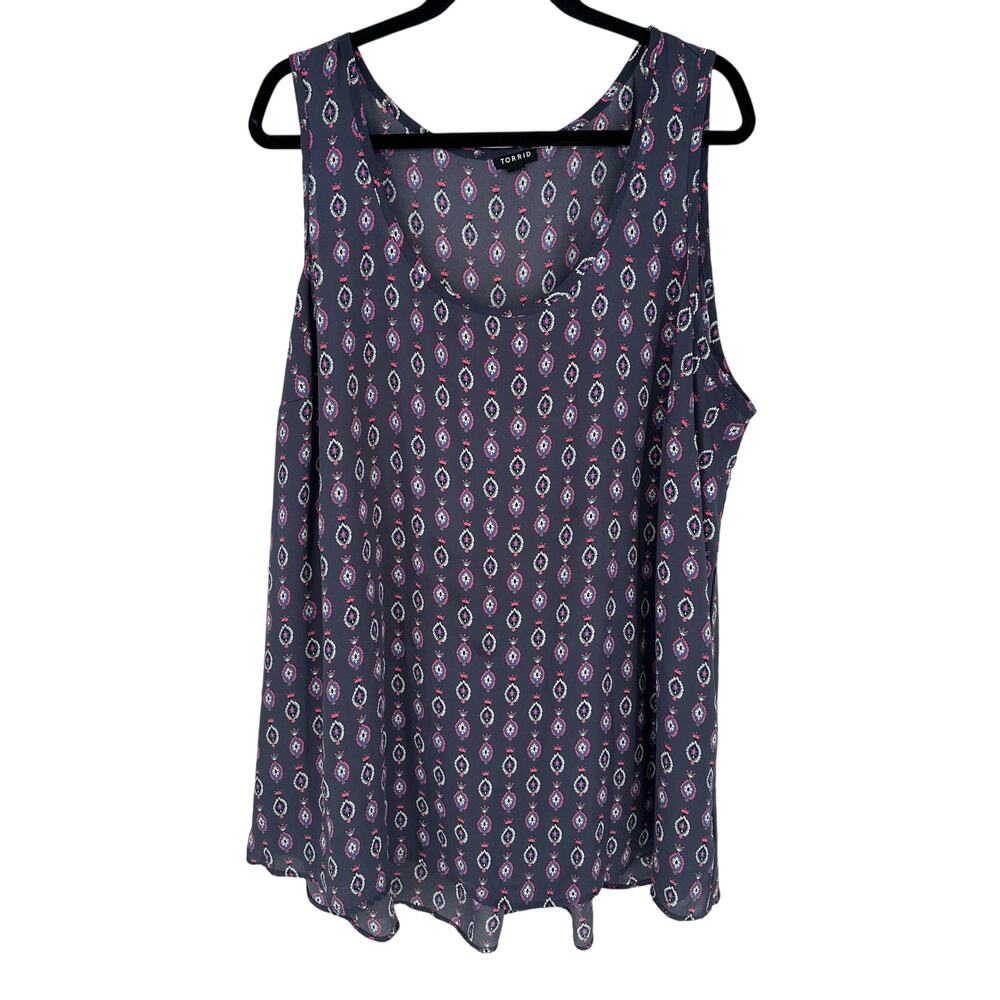 Torrid Plus 3X 22/24 Blue Pink Abstract Boho Sleeveless Blouse Scoop Neck Top